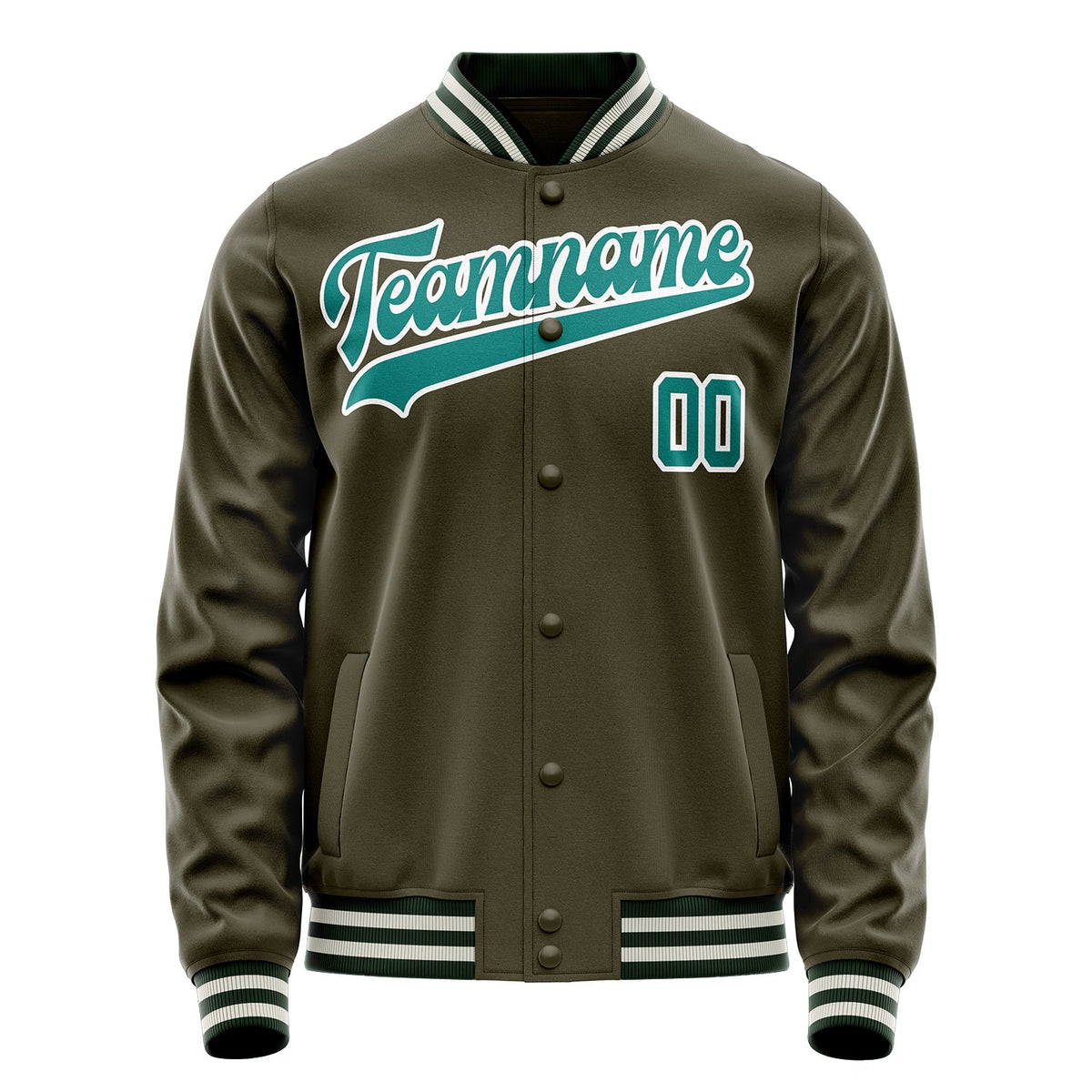 Custom Olive Teal Solid Color Varsity Letterman Jacket JA02240617LH312