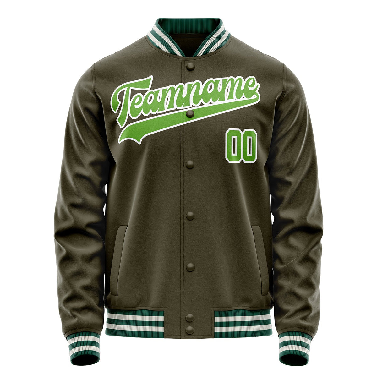 Custom Olive Neon-Green Solid Color Varsity Letterman Jacket JA02240617LH313