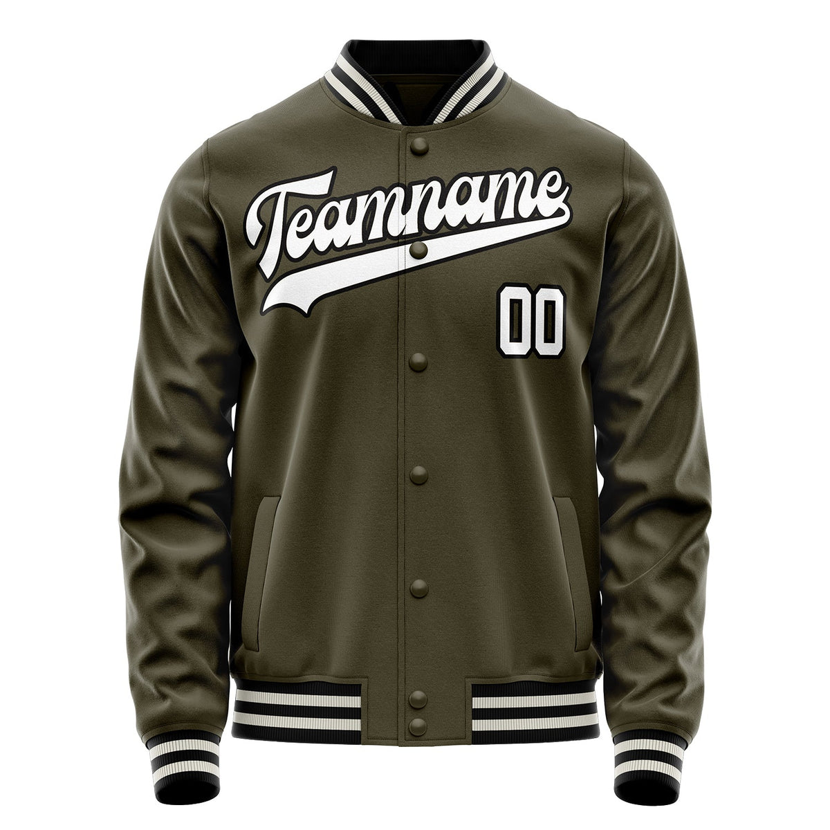 Custom Olive White Solid Color Varsity Letterman Jacket JA02240617LH314