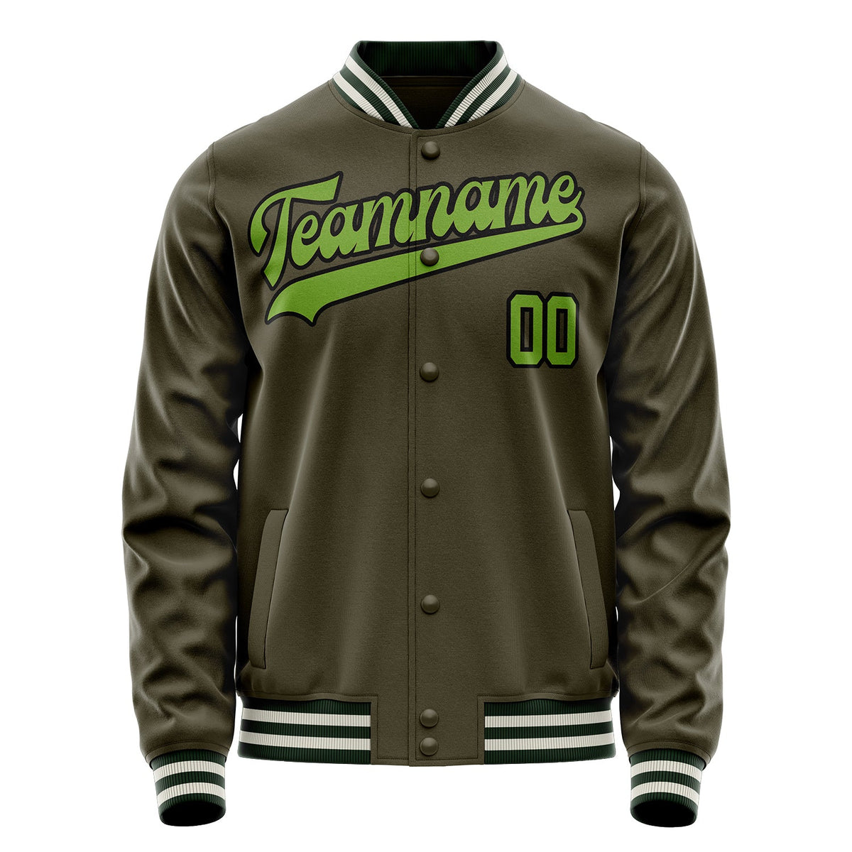 Custom Olive Neon-Green Solid Color Varsity Letterman Jacket JA02240617LH317