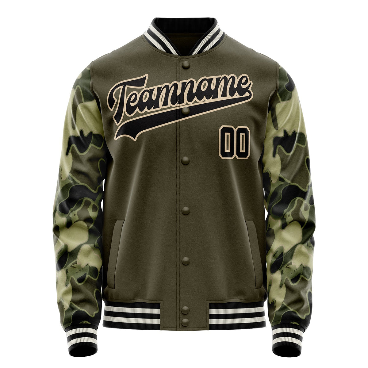 Custom Olive Camo Solid Color Varsity Letterman Jacket JA02240617LH318