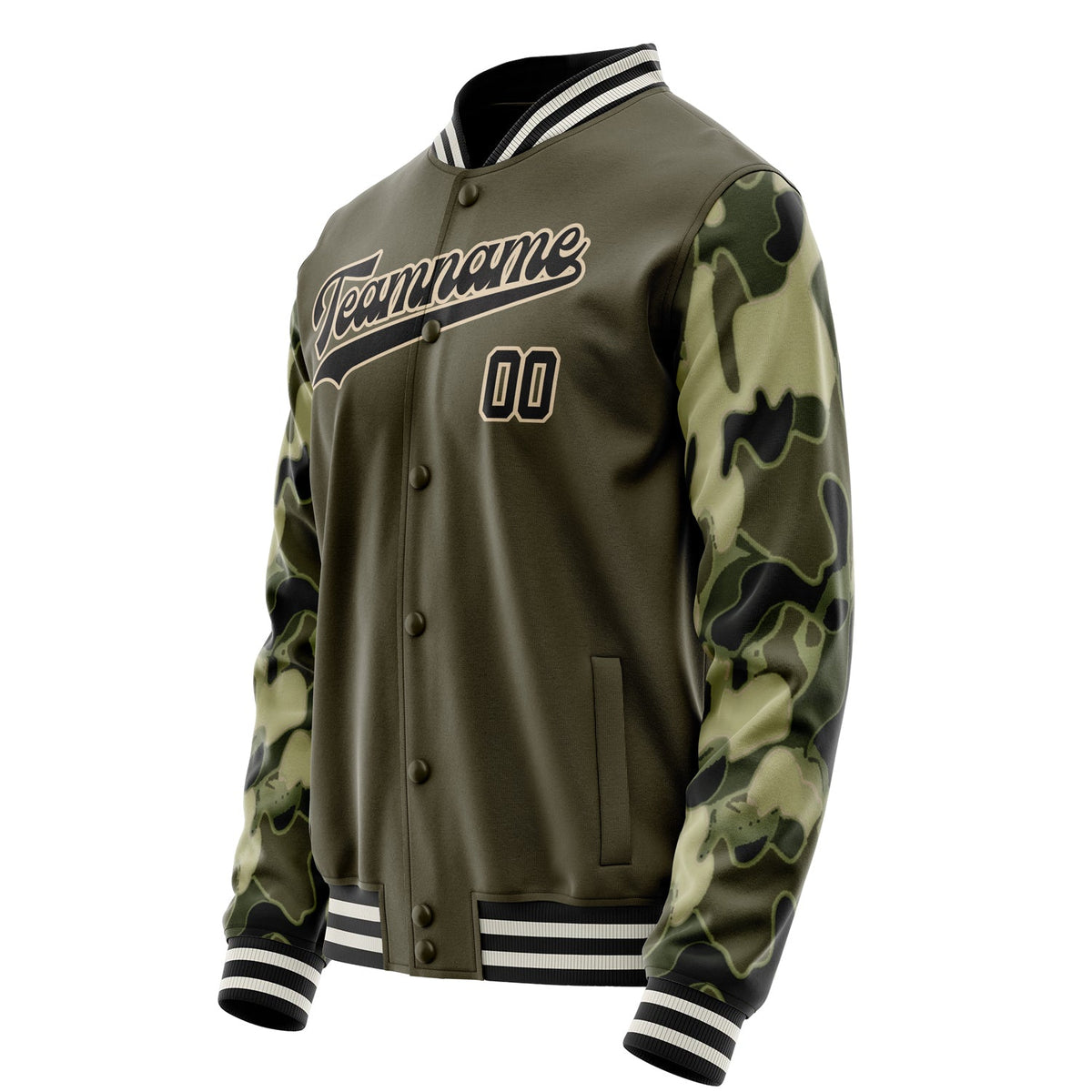 Custom Olive Camo Solid Color Varsity Letterman Jacket JA02240617LH318