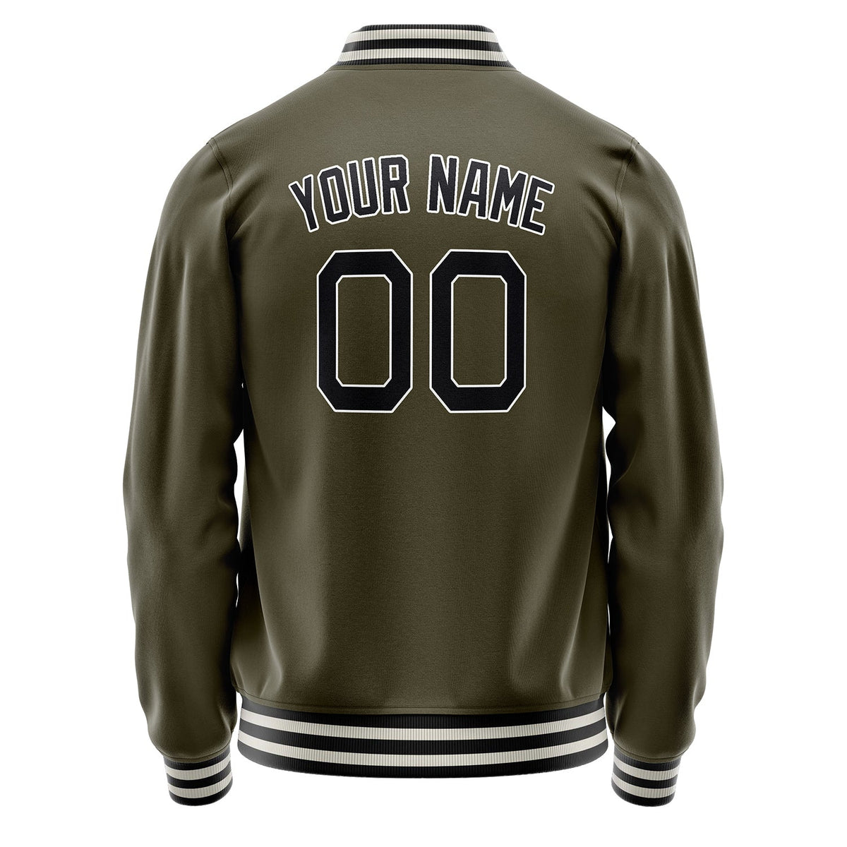 Custom Olive Black Solid Color Varsity Letterman Jacket JA02240617LH321