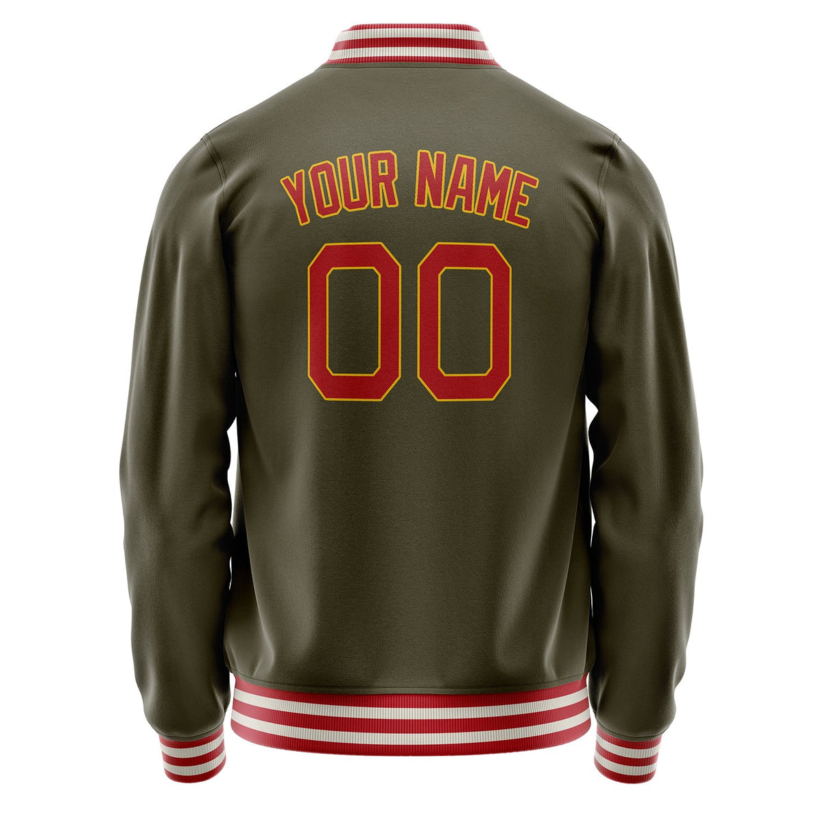 Custom Olive Red Solid Color Varsity Letterman Jacket JA02240617LH322