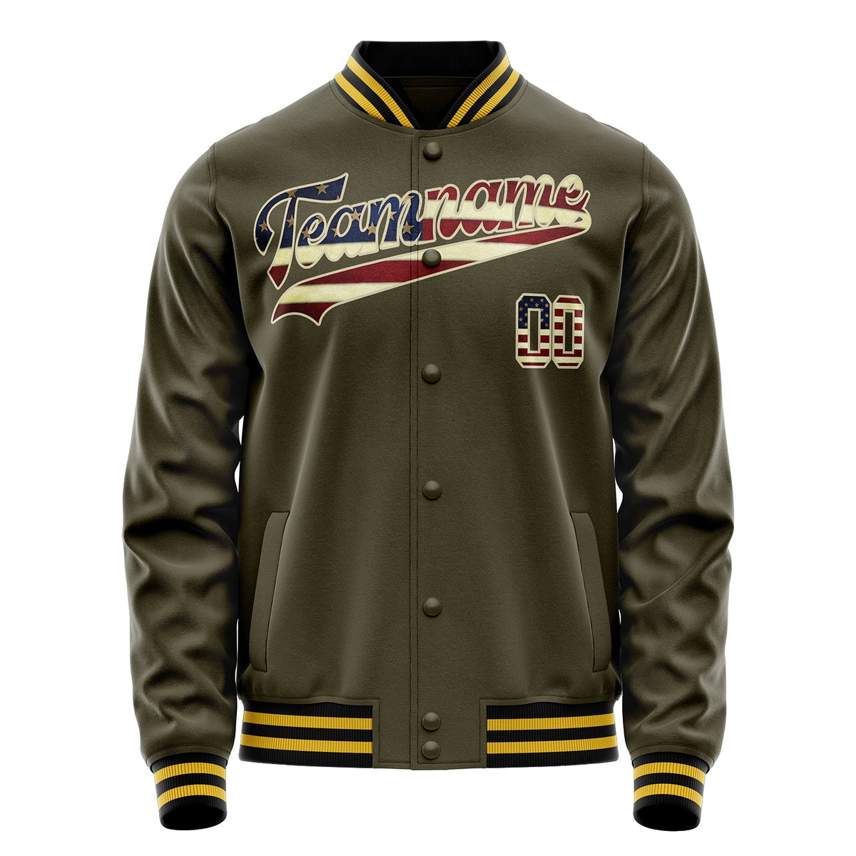 Custom Olive Cream Vintage Usa Flag Varsity Letterman Jacket JA02240617LH323