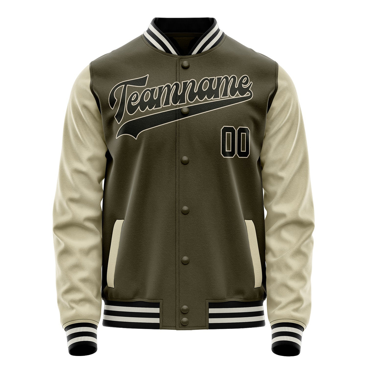 Custom Olive Cream Solid Color Varsity Letterman Jacket JA02240617LH324