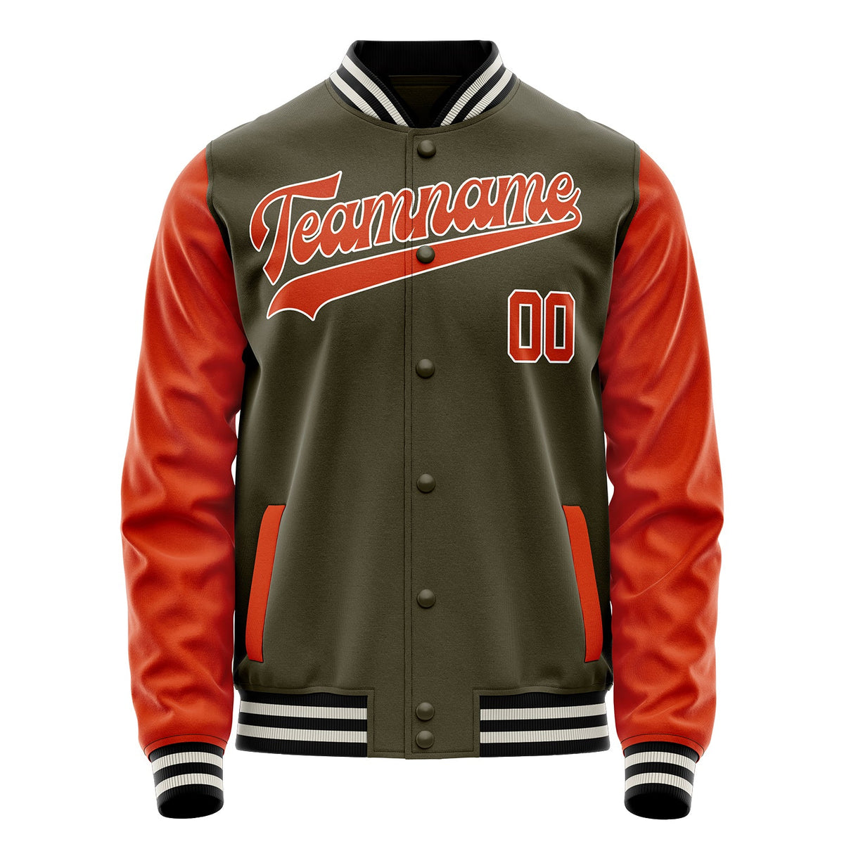 Custom Olive Orange Solid Color Varsity Letterman Jacket JA02240617LH325