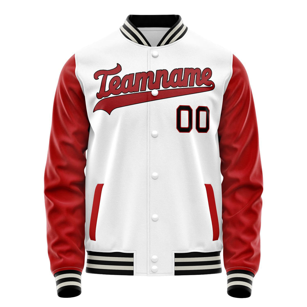 Custom White Red Solid Color Varsity Letterman Jacket JA02240617LH447