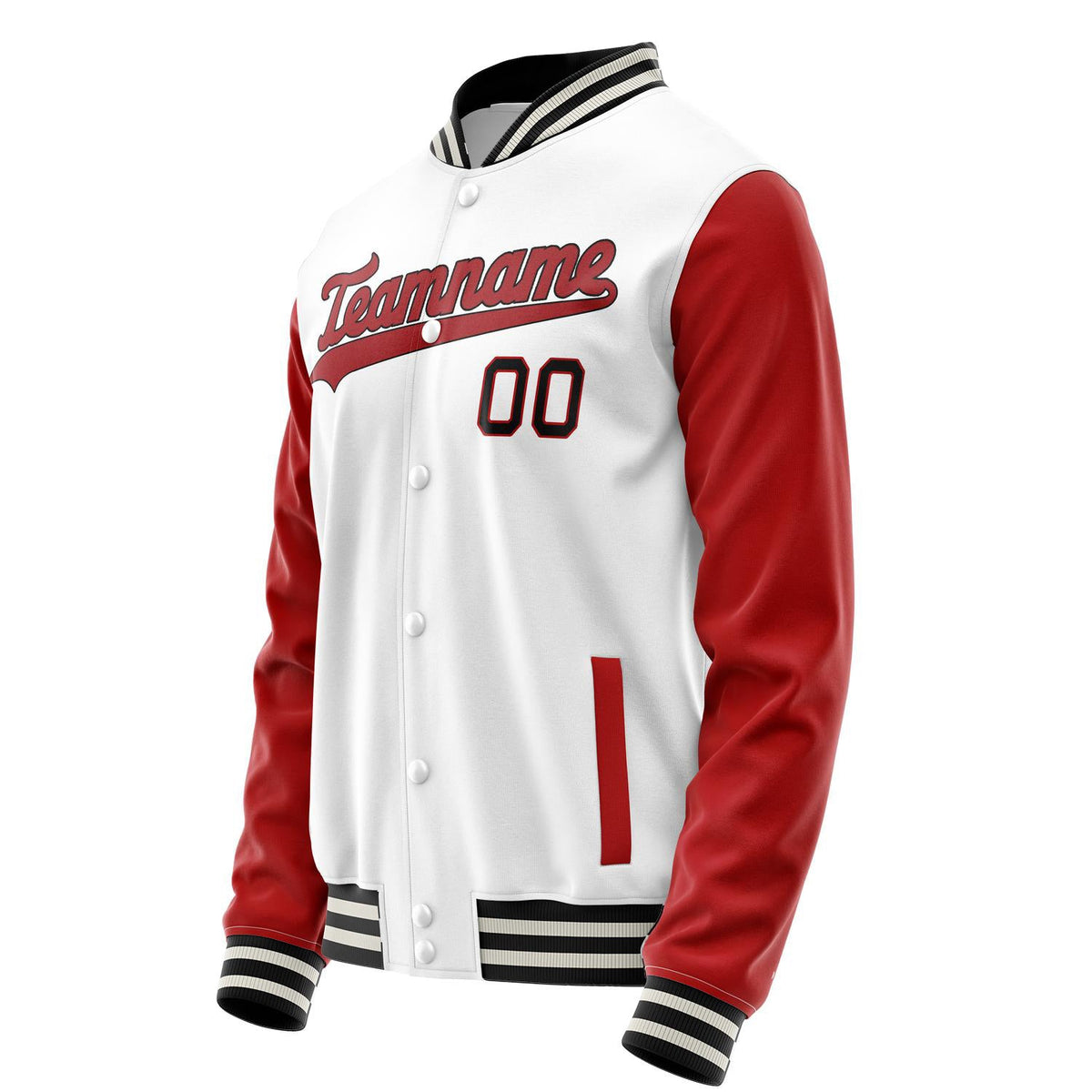 Custom White Red Solid Color Varsity Letterman Jacket JA02240617LH447