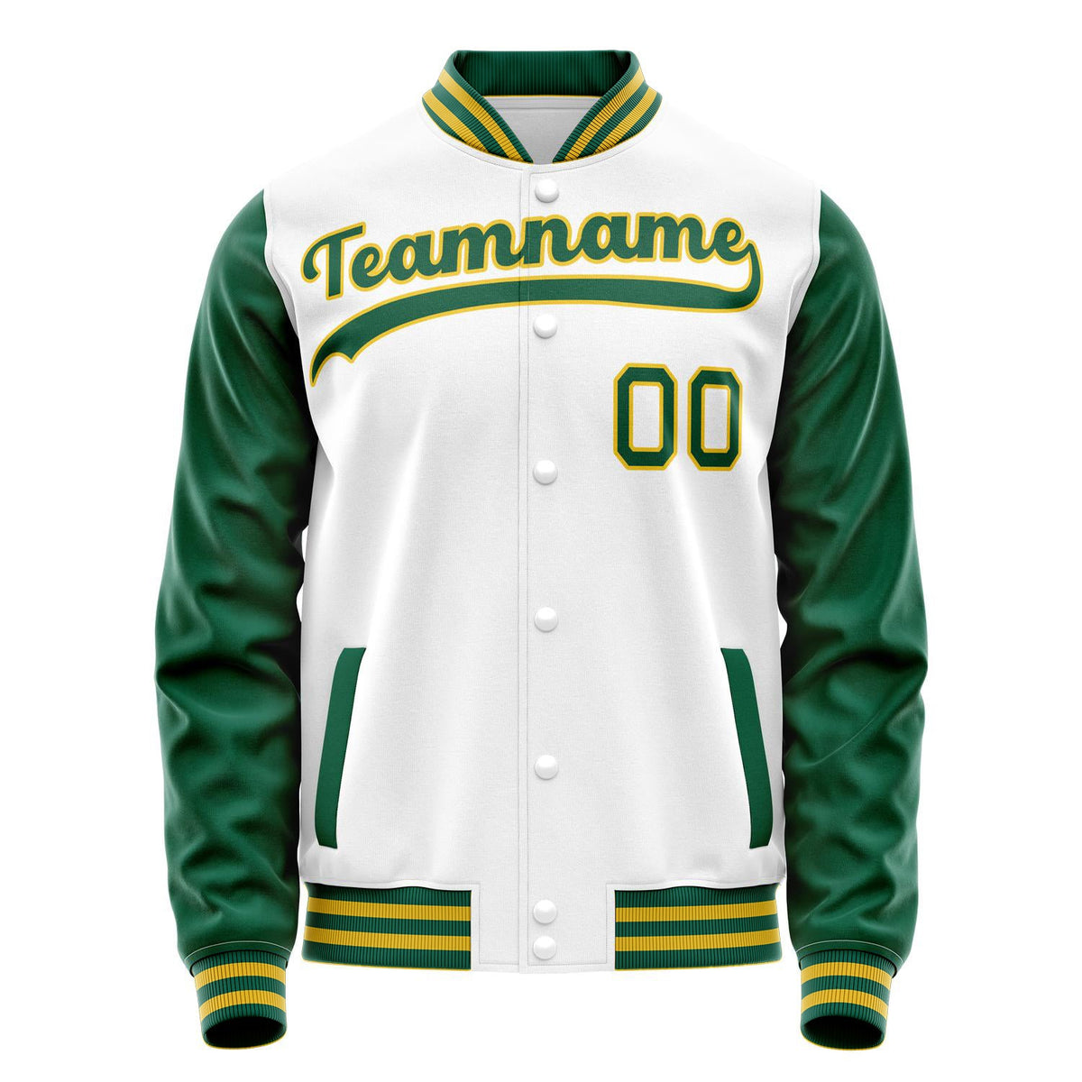 Custom White Kelly-Green Solid Color Varsity Letterman Jacket JA02240617LH450