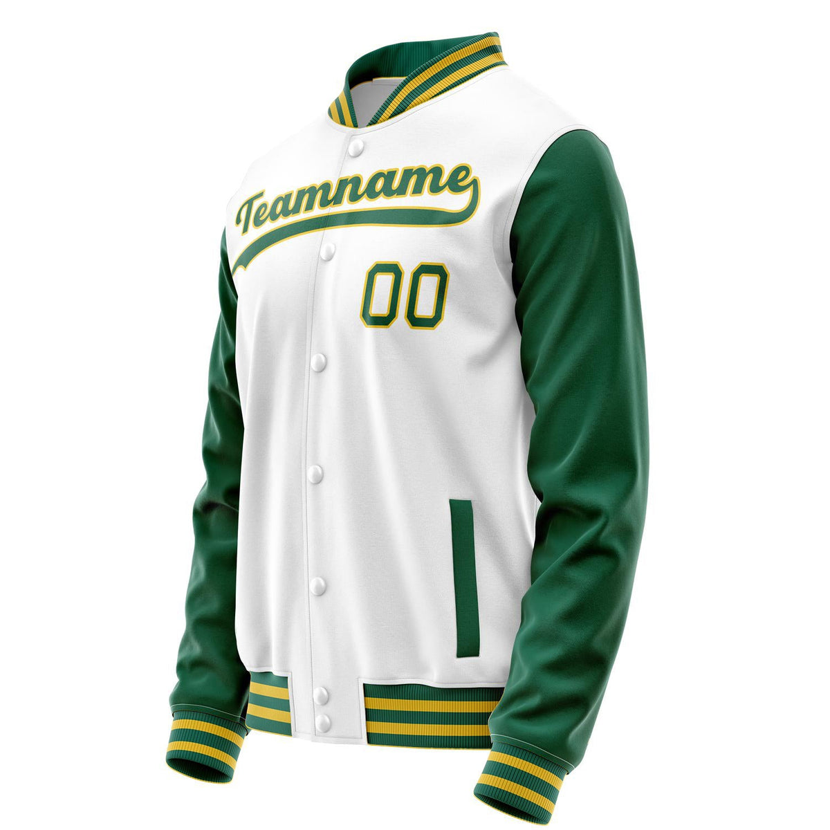 Custom White Kelly-Green Solid Color Varsity Letterman Jacket JA02240617LH450