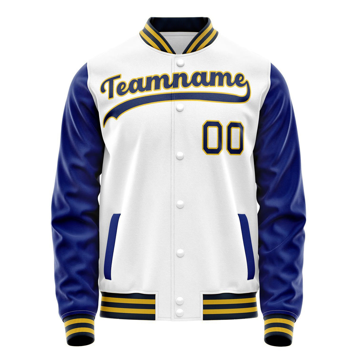 Custom White Royal Solid Color Varsity Letterman Jacket JA02240617LH451