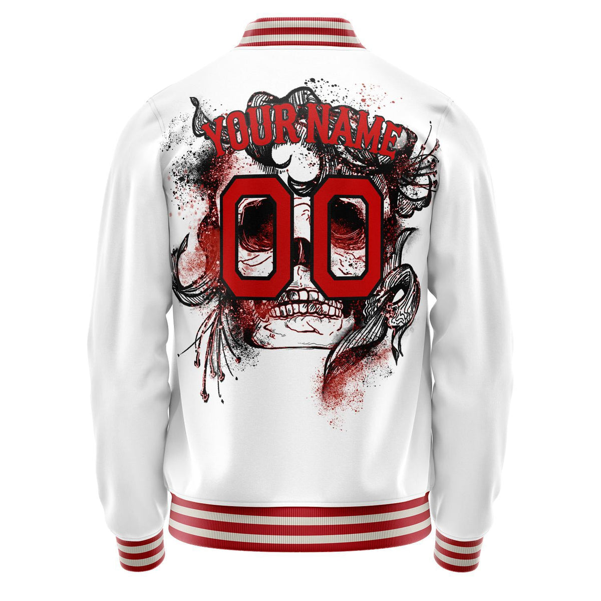 Custom White Red 3D Pattern Skull Varsity Letterman Jacket JA02240617LH453