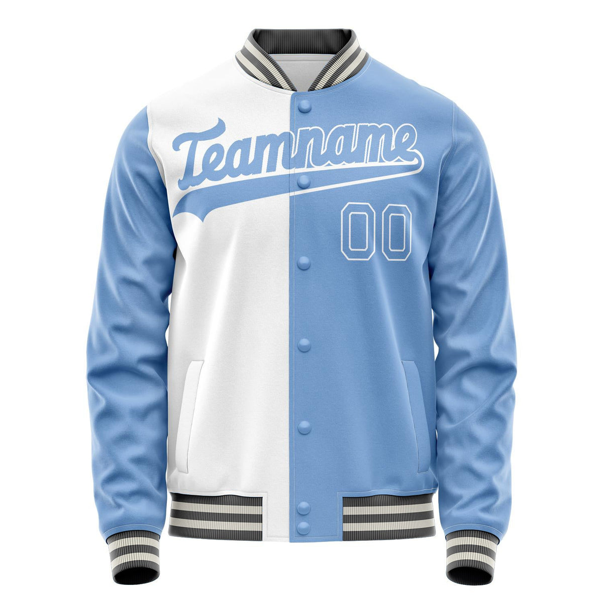 Custom White Light-Blue Split Varsity Letterman Jacket JA02240617LH454