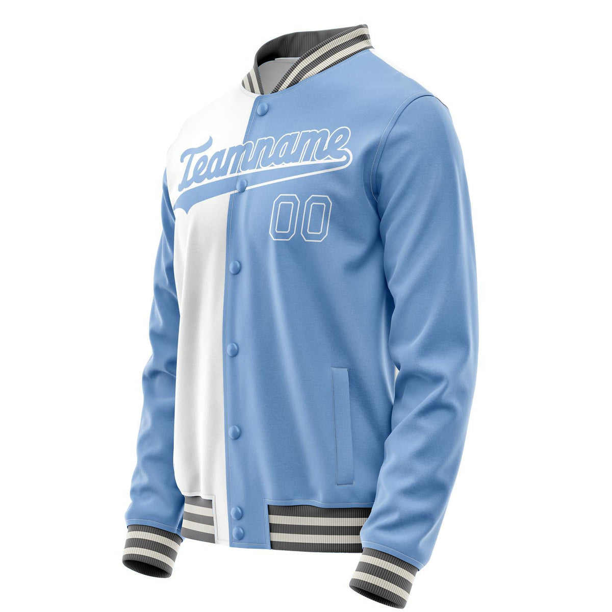 Custom White Light-Blue Split Varsity Letterman Jacket JA02240617LH454