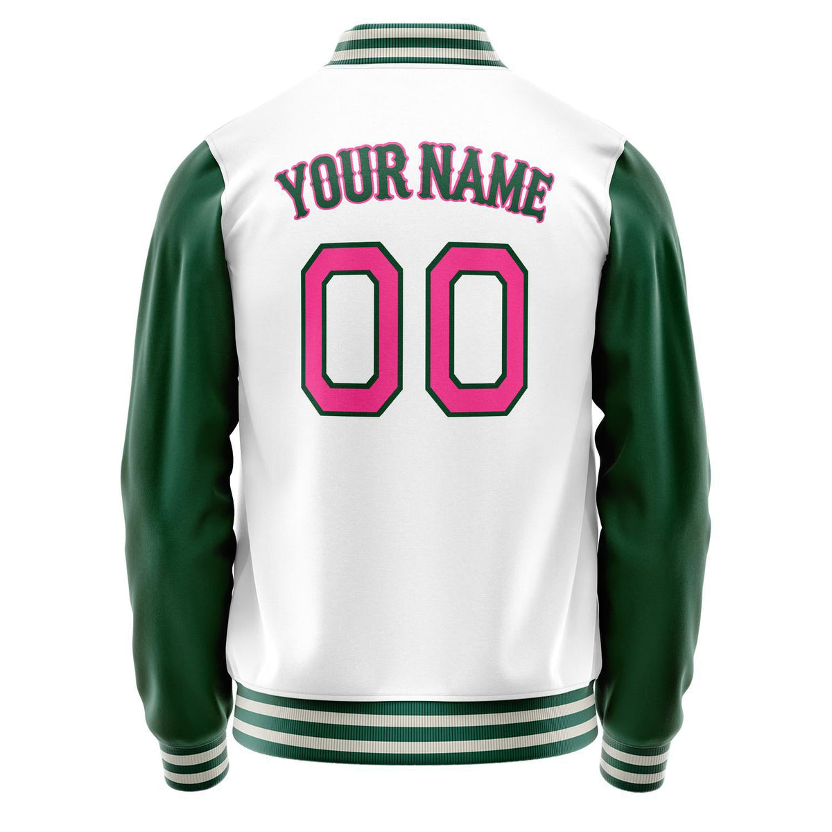 Custom White Kelly-Green Solid Color Varsity Letterman Jacket JA02240617LH469