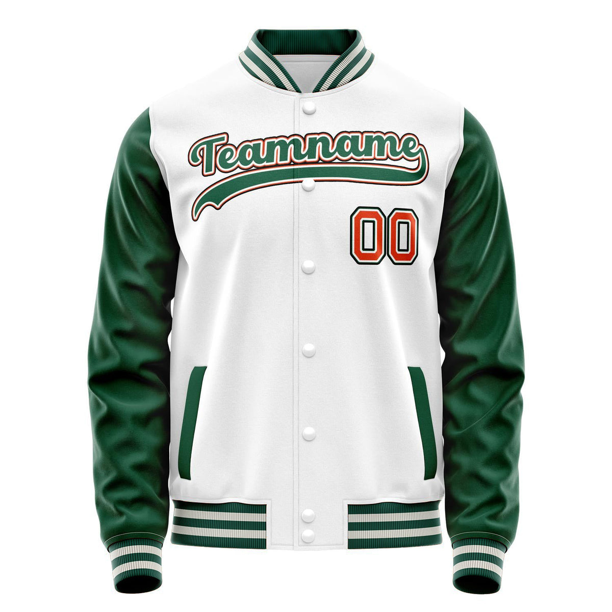 Custom White Kelly-Green Solid Color Varsity Letterman Jacket JA02240617LH471