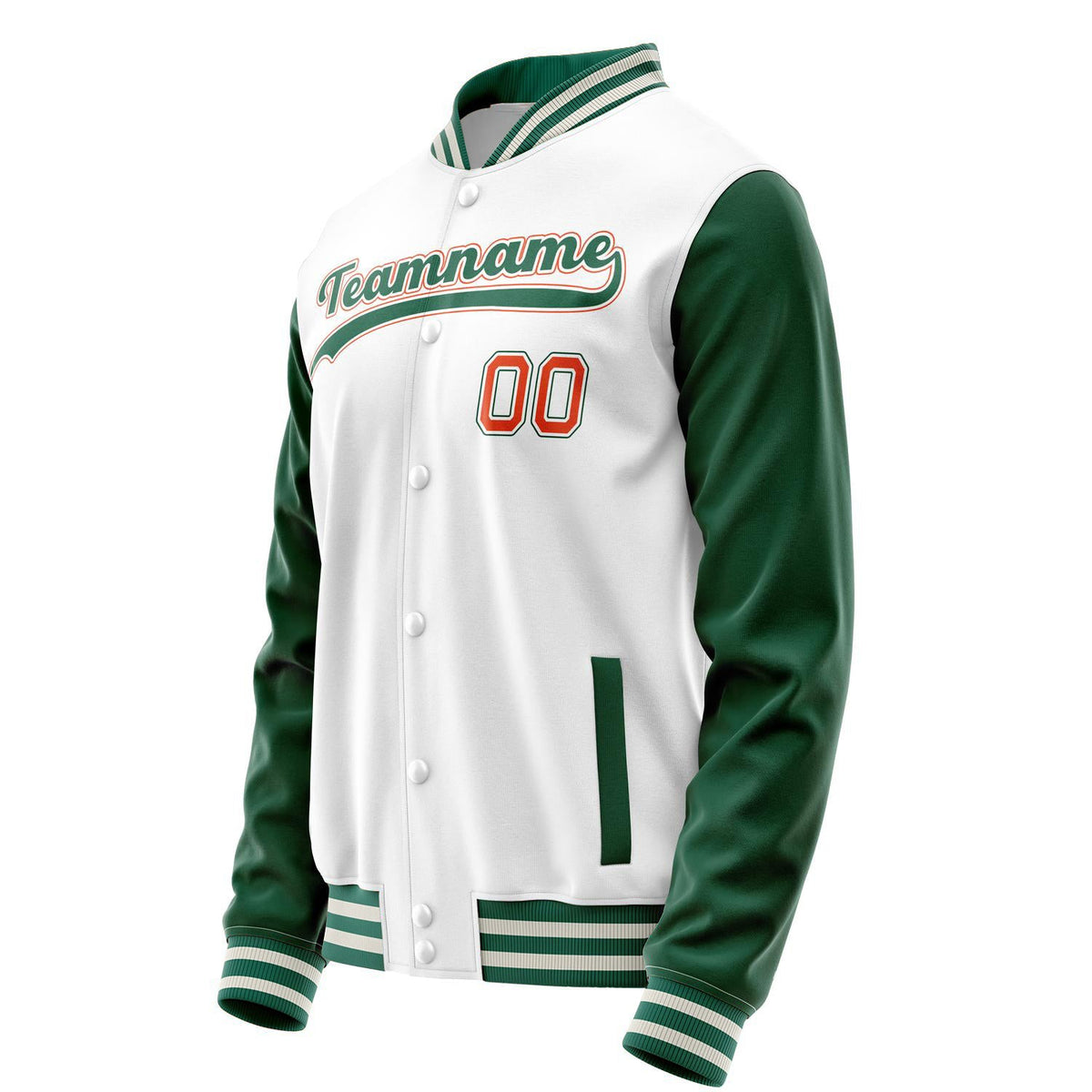 Custom White Kelly-Green Solid Color Varsity Letterman Jacket JA02240617LH471