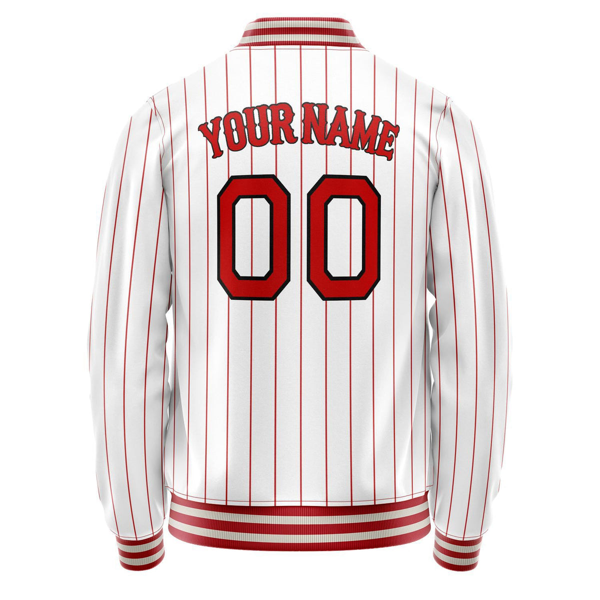 Custom White Red Red Pinstripe Varsity Letterman Jacket JA02240617LH474