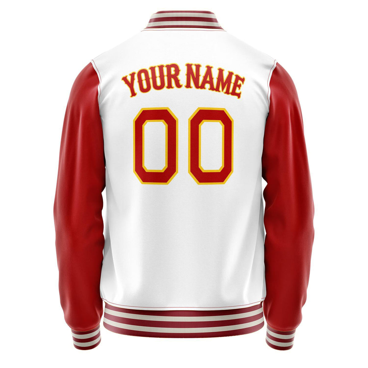 Custom White Red Solid Color Varsity Letterman Jacket JA02240617LH476