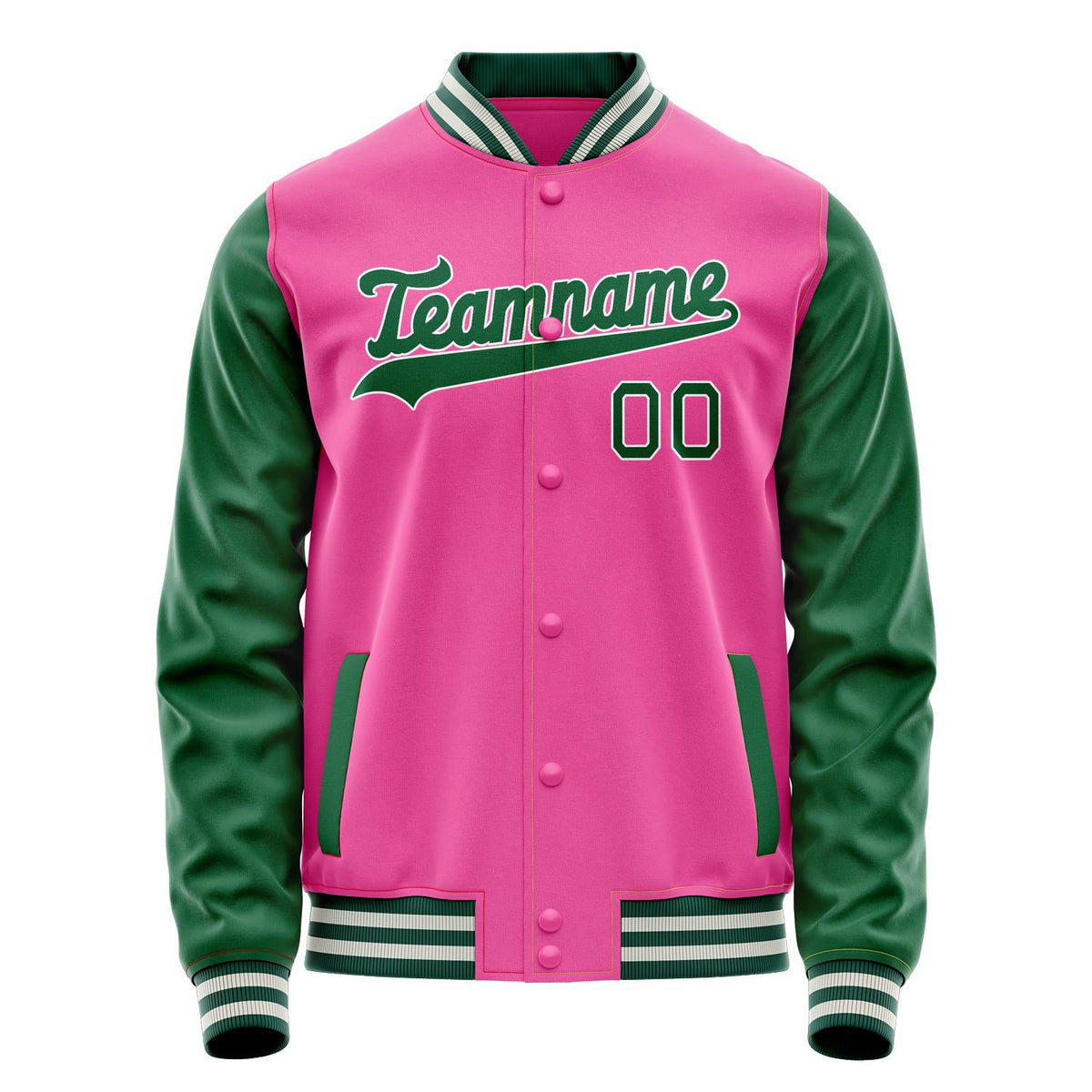 Custom Pink Kelly-Green Solid Color Varsity Letterman Jacket JA02240617SH298