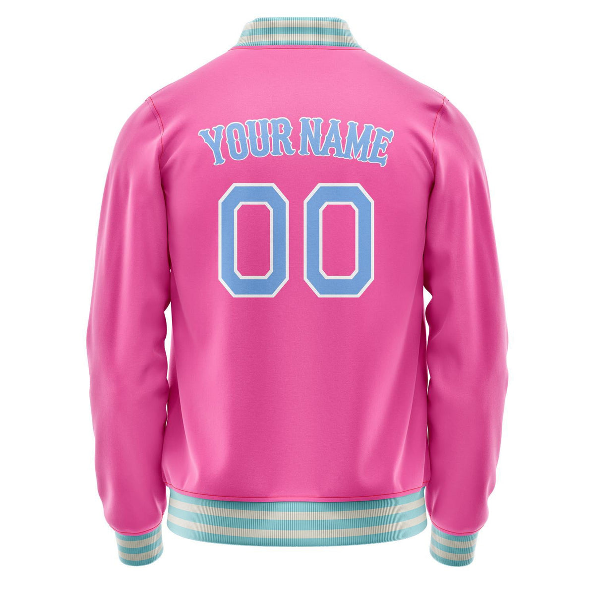 Custom Pink Light-Blue Solid Color Varsity Letterman Jacket JA02240617SH299