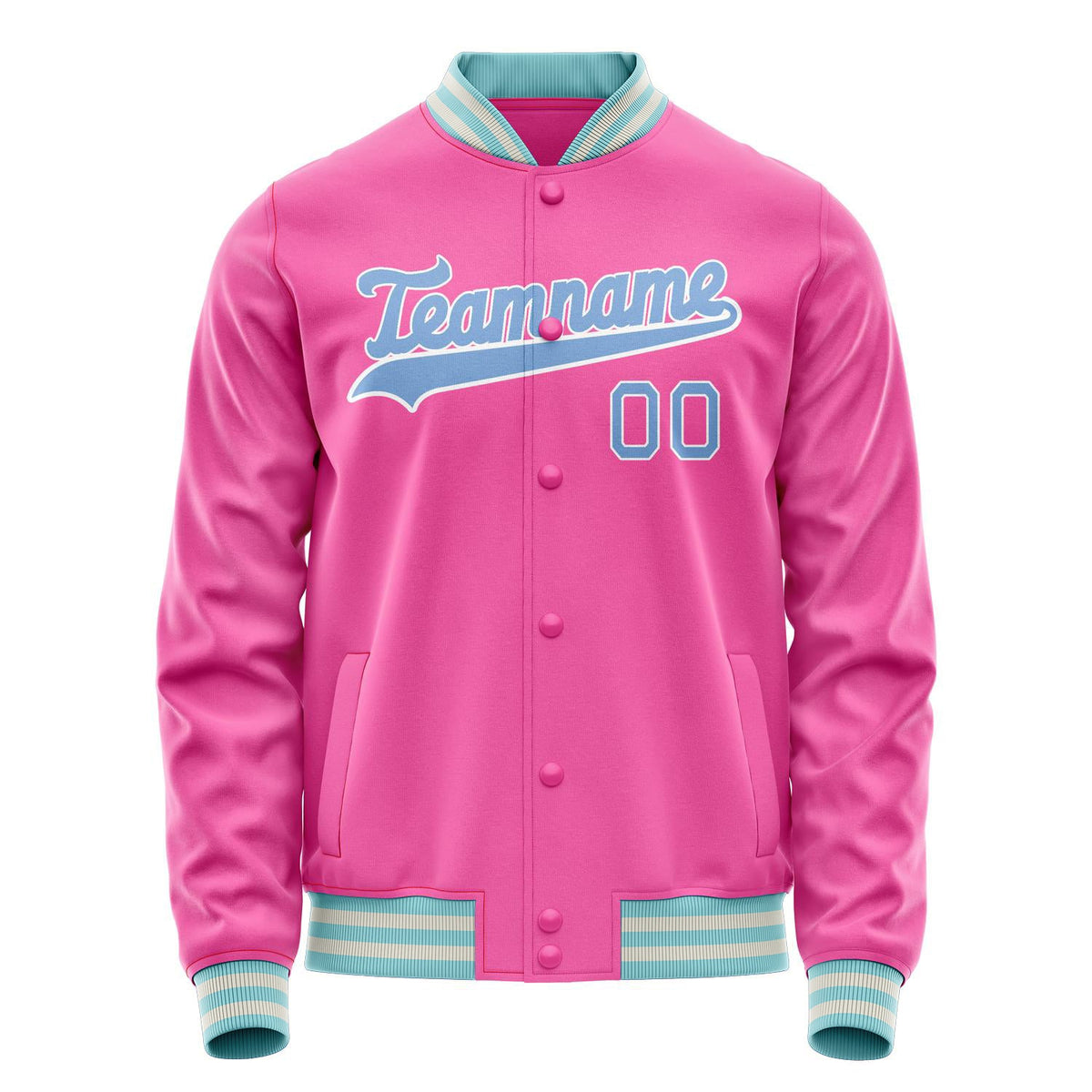 Custom Pink Light-Blue Solid Color Varsity Letterman Jacket JA02240617SH299