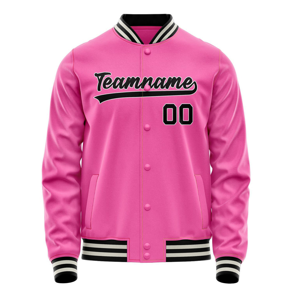 Custom Pink Black Solid Color Varsity Letterman Jacket JA02240617SH300