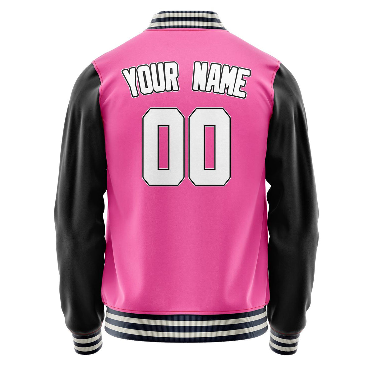 Custom Pink Black Solid Color Varsity Letterman Jacket JA02240617SH303