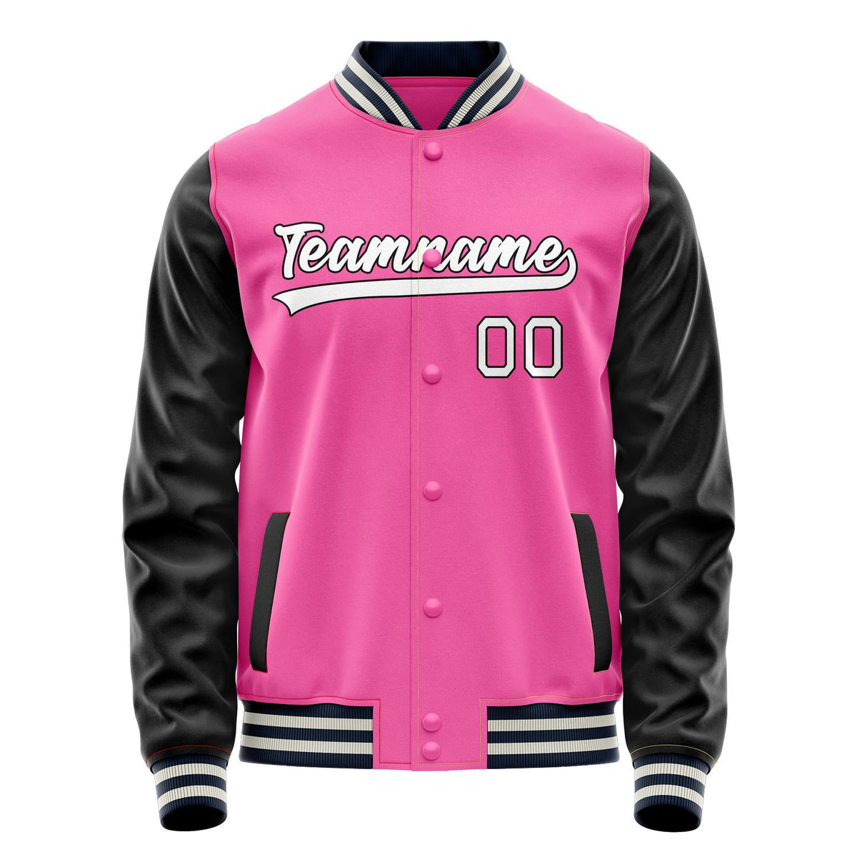 Custom Pink Black Solid Color Varsity Letterman Jacket JA02240617SH303