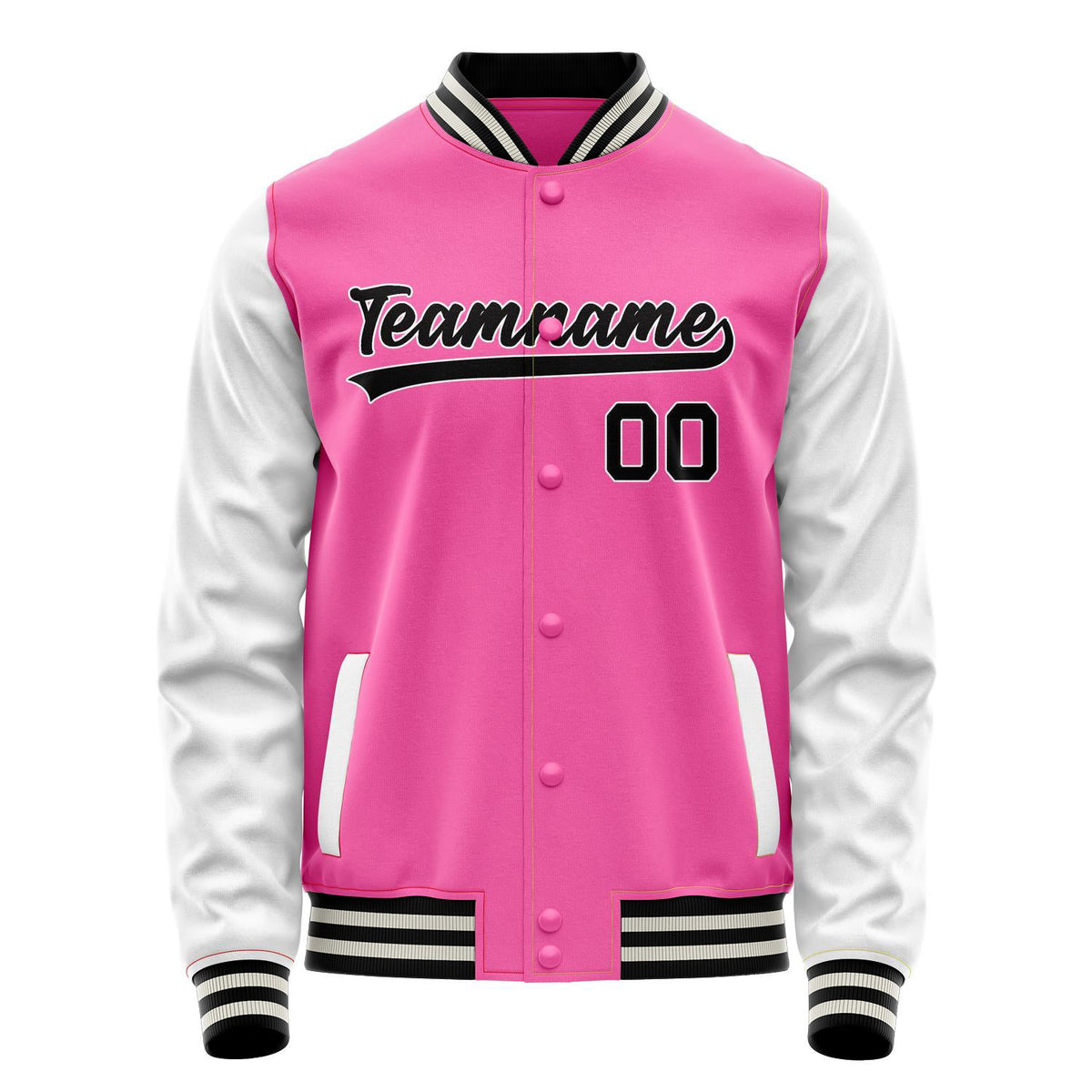 Custom Pink White Solid Color Varsity Letterman Jacket JA02240617SH304