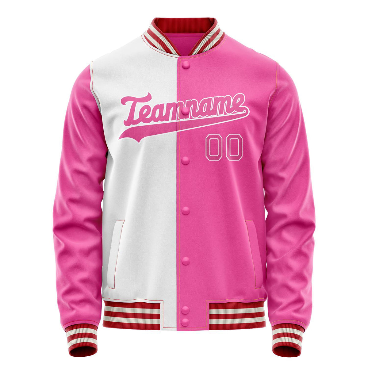 Custom Pink White Split Varsity Letterman Jacket JA02240617SH308