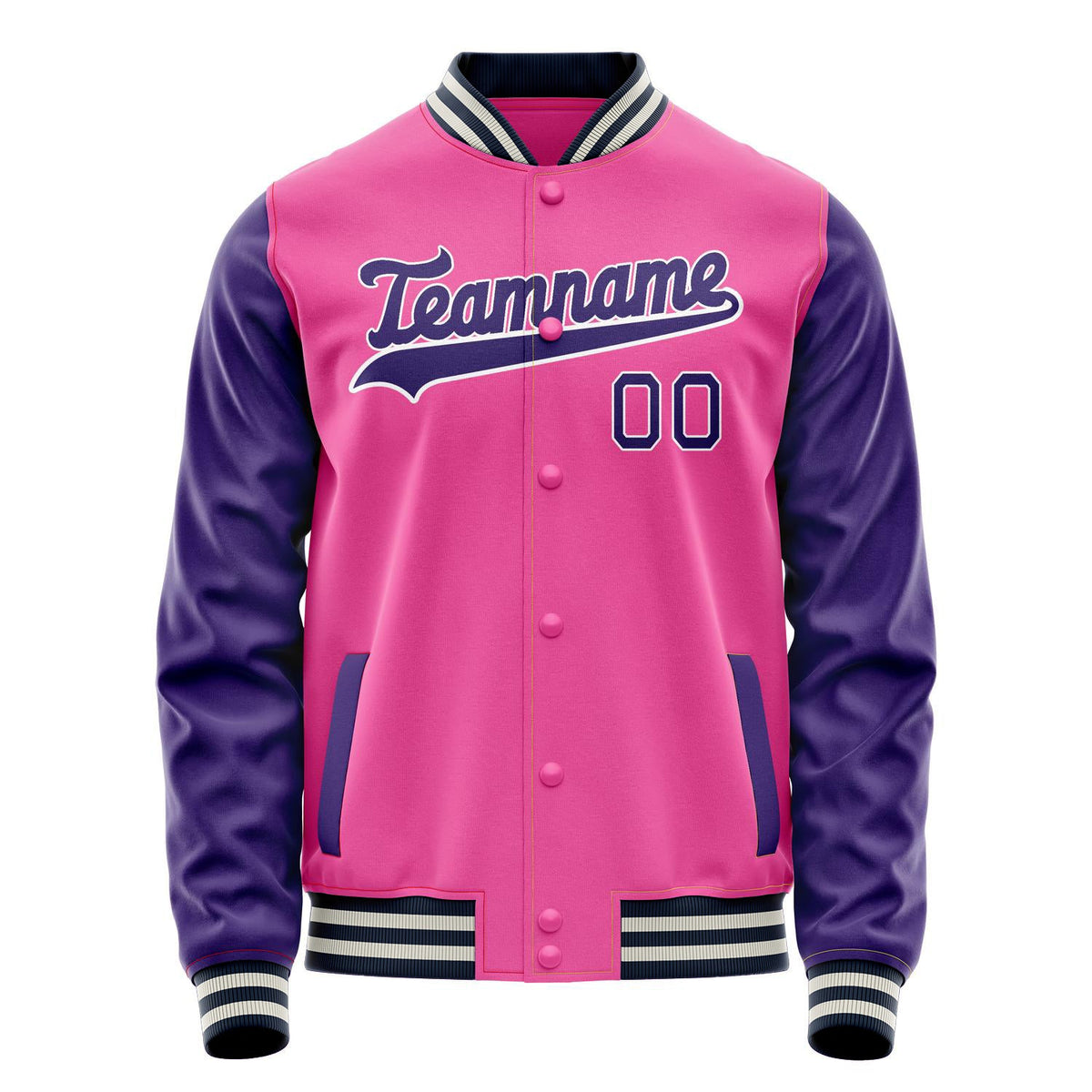 Custom Pink Purple Solid Color Varsity Letterman Jacket JA02240617SH309