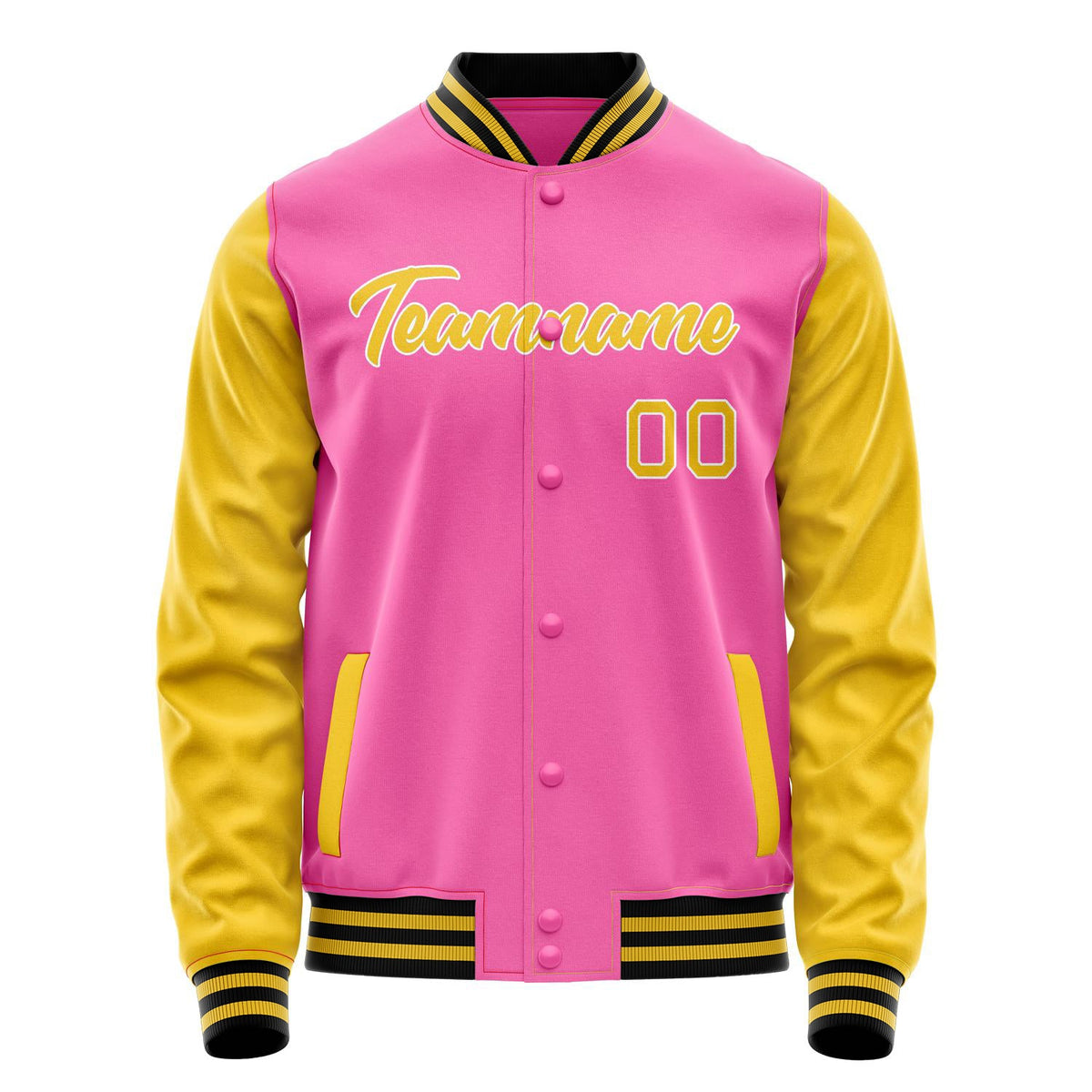 Custom Pink Gold Solid Color Varsity Letterman Jacket JA02240617SH310