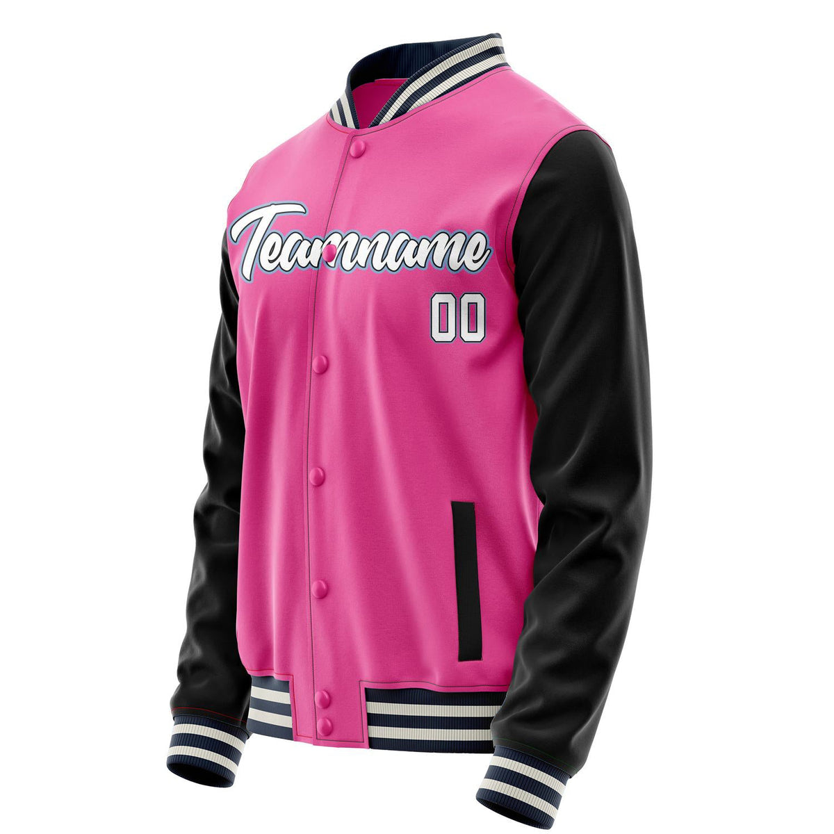 Custom Pink Black Solid Color Varsity Letterman Jacket JA02240617SH312