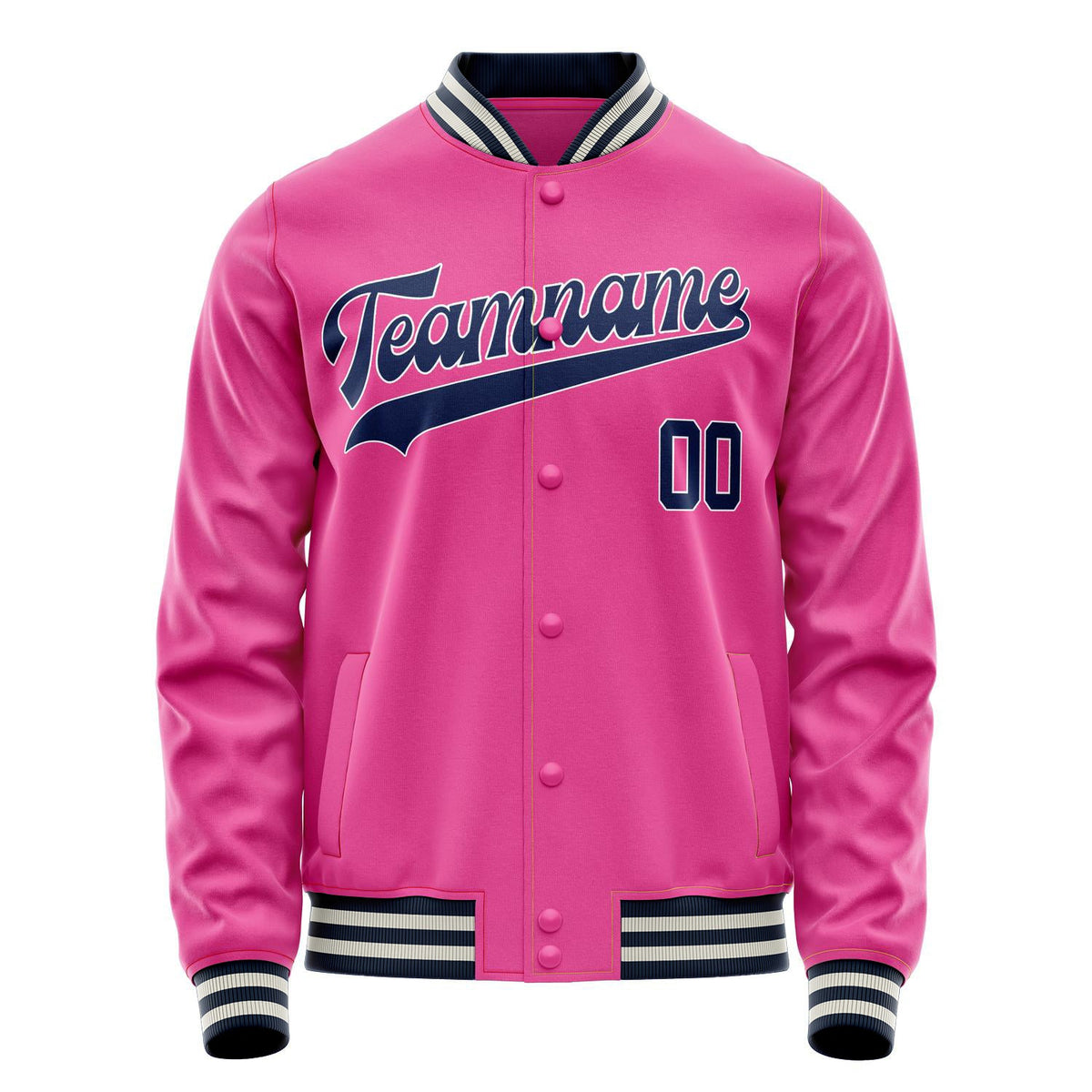 Custom Pink Navy Solid Color Varsity Letterman Jacket JA02240617SH315