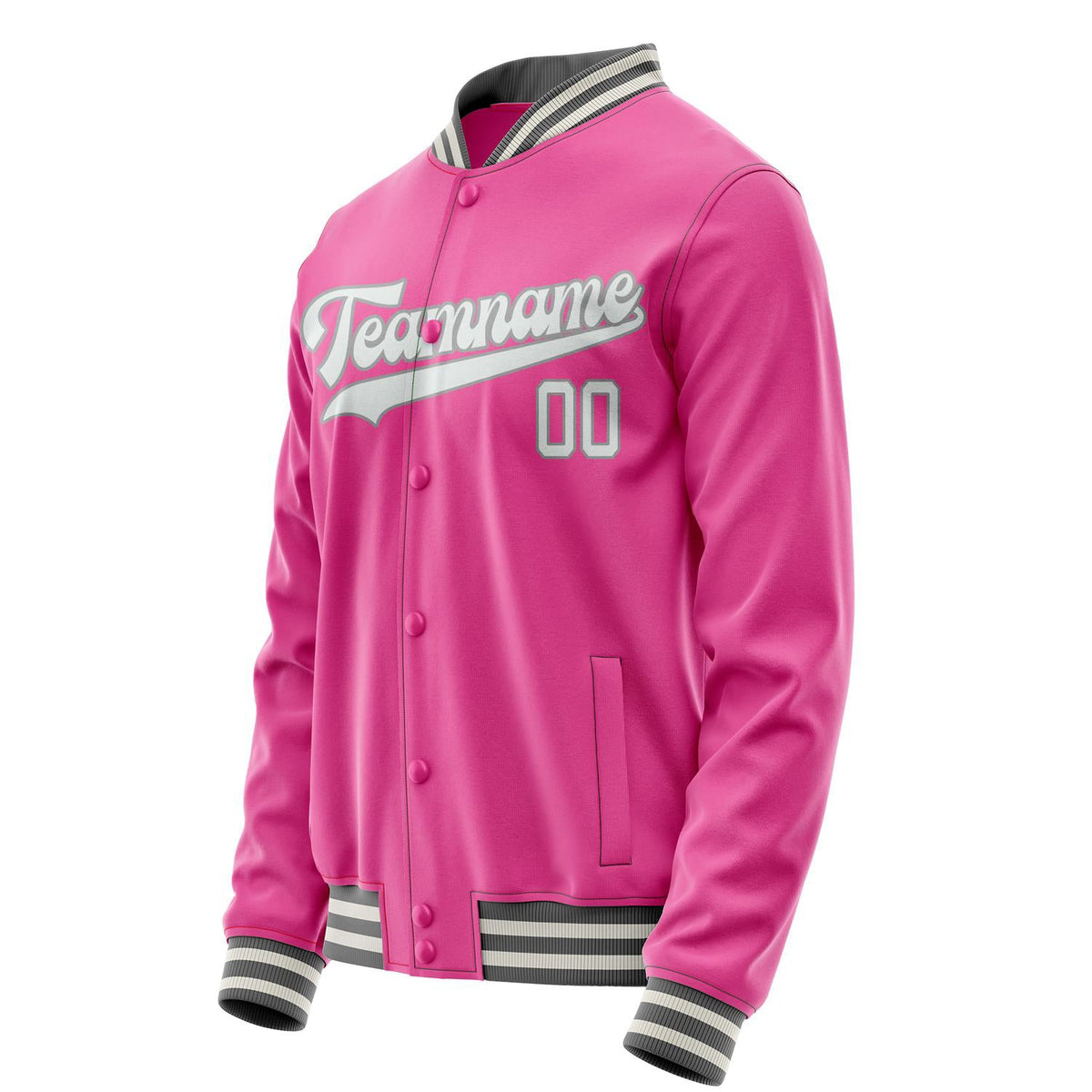 Custom Pink Gray Solid Color Varsity Letterman Jacket JA02240617SH317