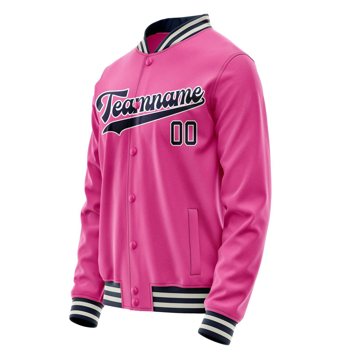 Custom Pink Black Solid Color Varsity Letterman Jacket JA02240617SH318