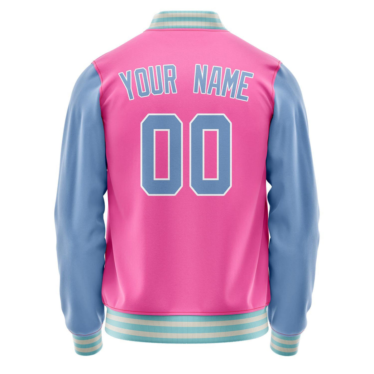 Custom Pink Light-Blue Solid Color Varsity Letterman Jacket JA02240617SH320