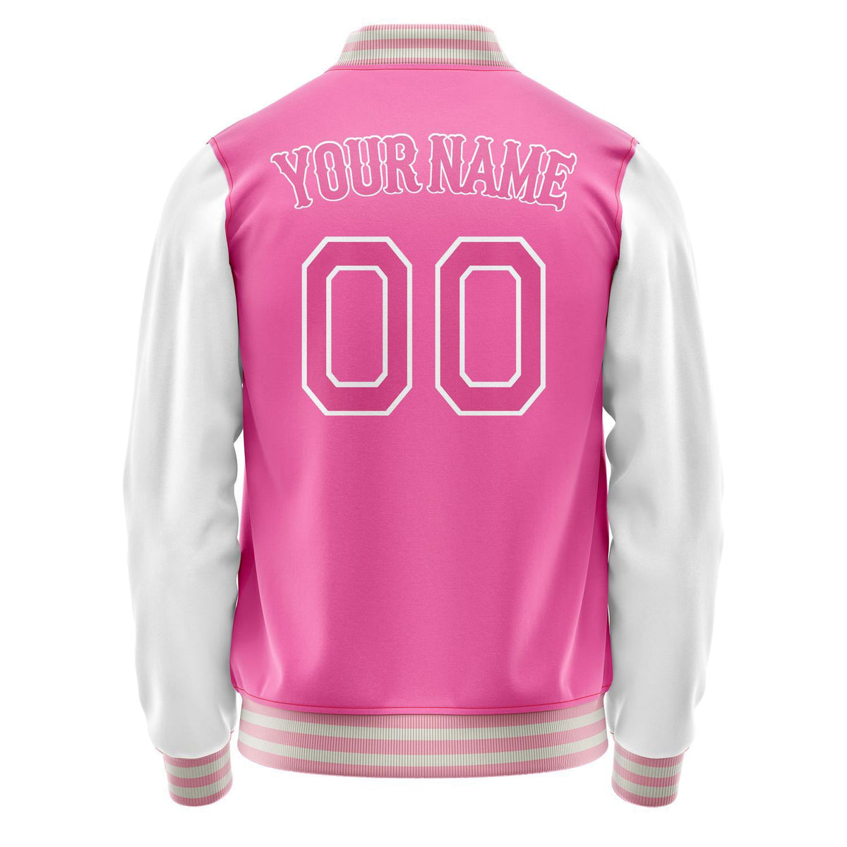 Custom Pink White Solid Color Varsity Letterman Jacket JA02240617SH322