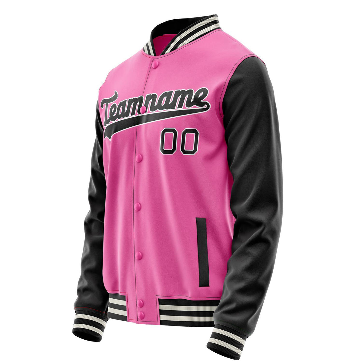 Custom Pink Black Solid Color Varsity Letterman Jacket JA02240617SH323