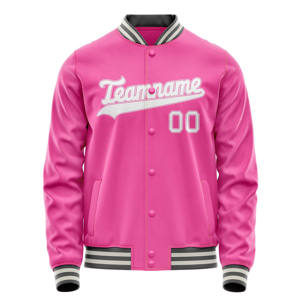 Custom Pink White Solid Color Varsity Letterman Jacket JA02240617SH324