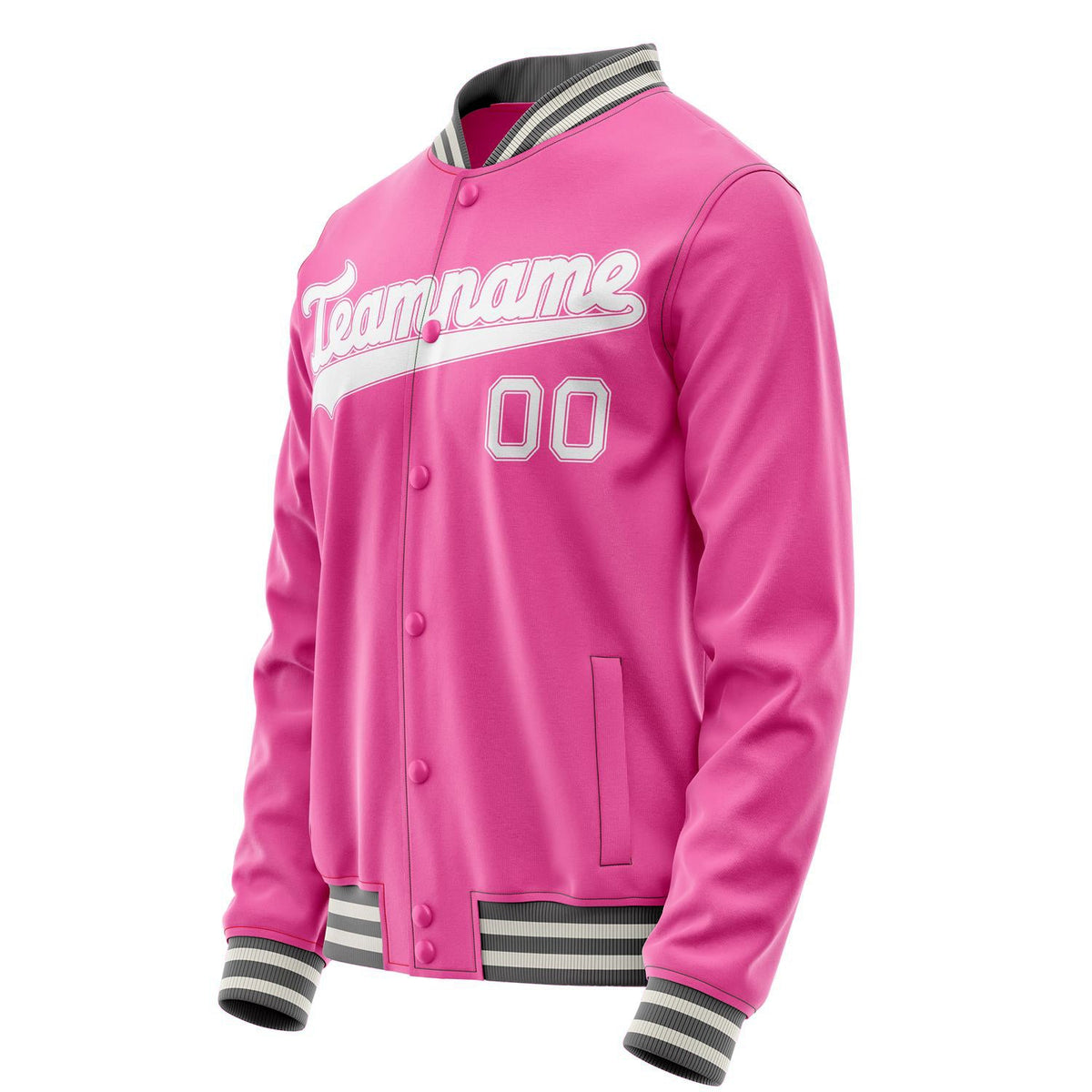 Custom Pink White Solid Color Varsity Letterman Jacket JA02240617SH324