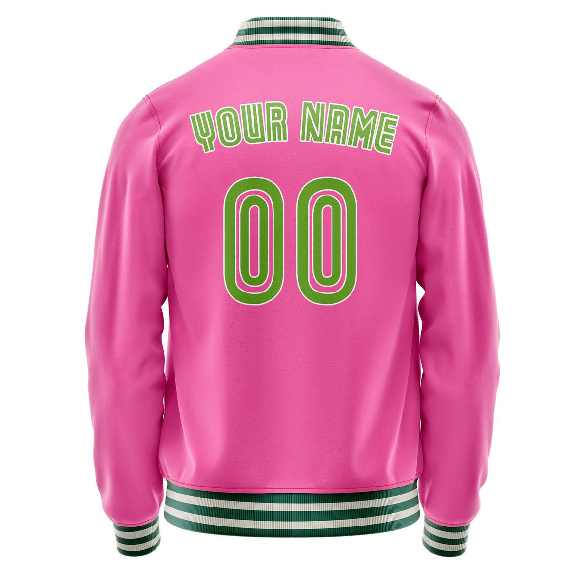 Custom Pink Neon-Green Solid Color Varsity Letterman Jacket JA02240617SH325