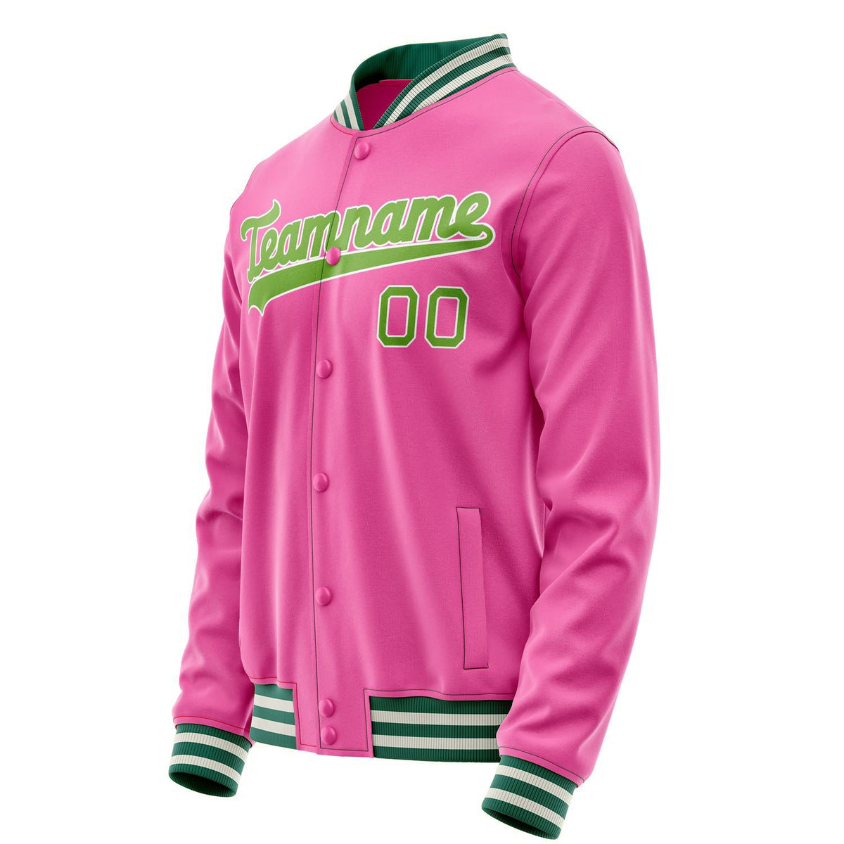 Custom Pink Neon-Green Solid Color Varsity Letterman Jacket JA02240617SH325