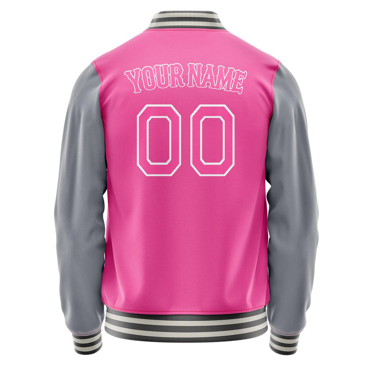 Custom Pink Gray Solid Color Varsity Letterman Jacket JA02240617SH327