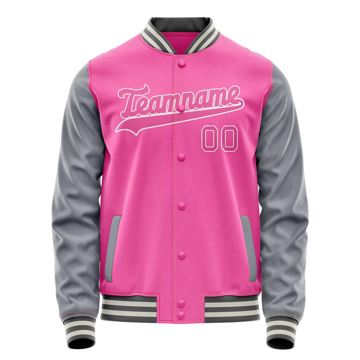 Custom Pink Gray Solid Color Varsity Letterman Jacket JA02240617SH327