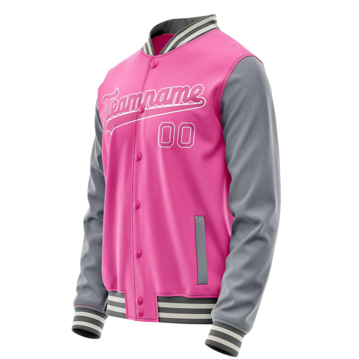 Custom Pink Gray Solid Color Varsity Letterman Jacket JA02240617SH327