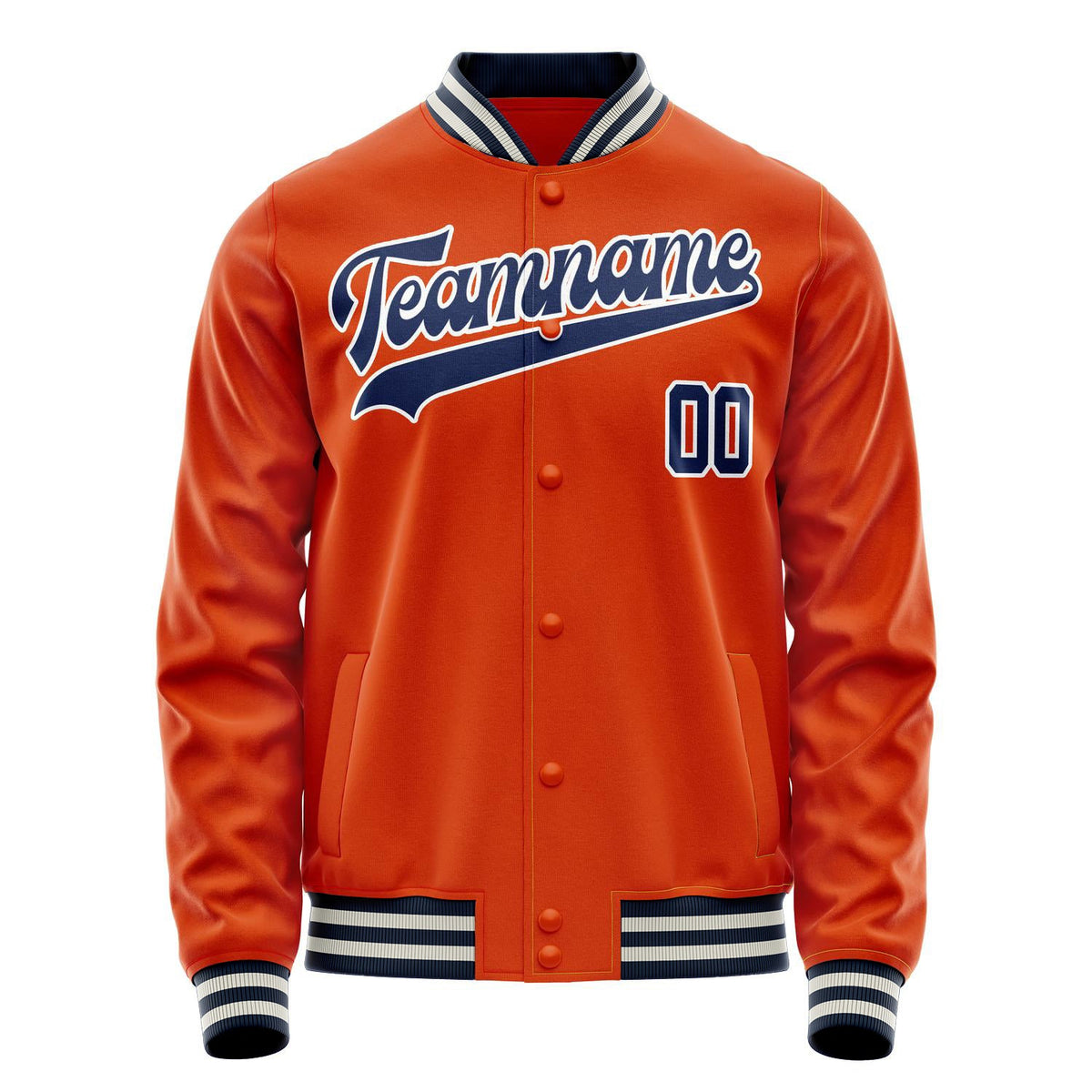 Custom Orange Navy Solid Color Varsity Letterman Jacket JA02240617XE328