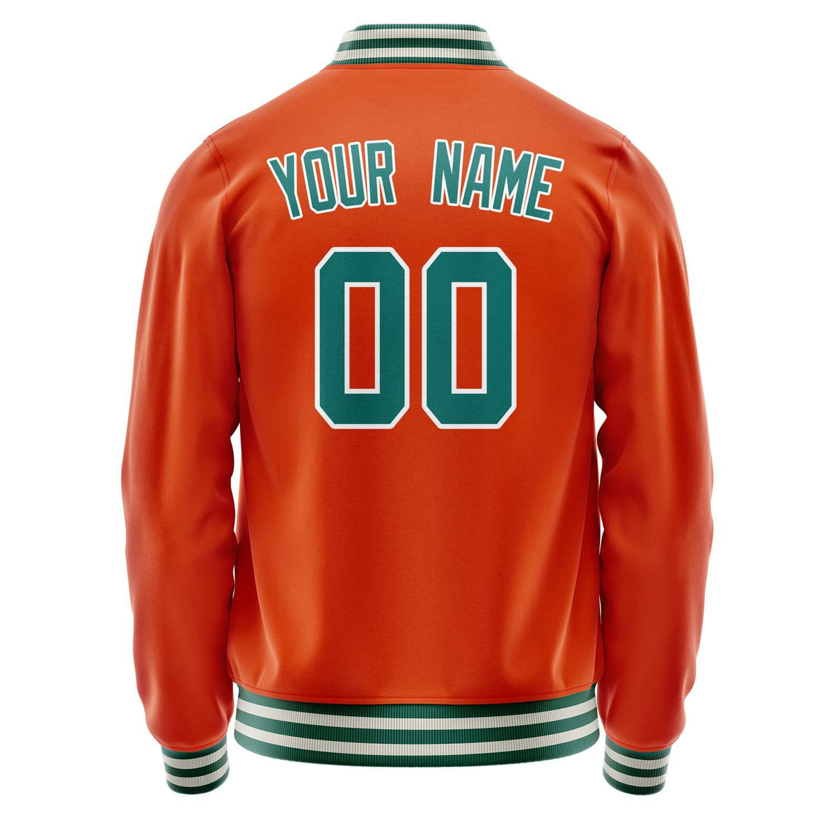 Custom Orange Teal Solid Color Varsity Letterman Jacket JA02240617XE331